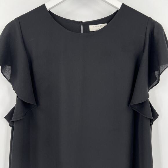 Aritzia Babaton Ruffle Short‎ Cap Sleeves Burt Mini Shift Dress Black Size Large - Picture 2 of 10